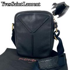 【極美品】イヴサンローラン　YSL　ショルダーバック　レザー　紺×黒