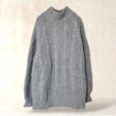NEELS+ 長袖ニット　日本製【M】グレー　無地　リブハイネック　カジュアル