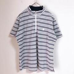 【LEAN】（M）ハーフジップボーダー柄カットソー/メッシュ素材/カジュアル