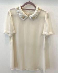 ビーズ刺繍ホワイトブラウス　リランドチュール