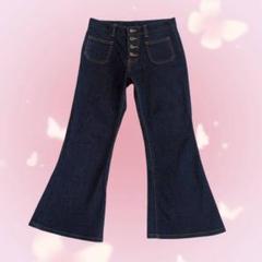 y2k　00s　平成レトロ　クロップド丈　フレア　デニムパンツ　濃紺　26インチ