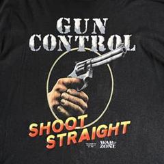 90s 3D emblem”GUN CONTROL”アートTシャツ ハーレー