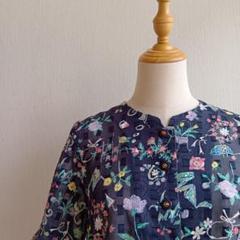 花柄シャツ ブラウス カーディガン 半袖 ネイビー