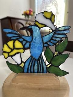 青い鳥のステンドグラス　ハンドメイド　サンキャッチャー　おまけ付き♪