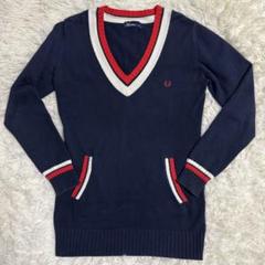 【美品】フレッドペリー チルデンニット　Vネック　月桂樹　ネイビー　Mサイズ