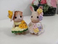 シルバニア　女の子　服　ハンドメイド　ひまわりドレス　麦わら帽子
