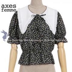 axes femme POETIQUE ビッグフリル襟リボンブラウス 黒