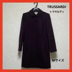 TRUSSARDI ロングコート トラサルディ チェスターコート44 美品 TRUSSARDI ベルベットロングコート ワインレッド ダブル