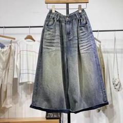 デニム ゆったり ワイドパンツ レトロ カジュアル ハイウエスト オシャレ