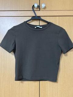 ZARA ダークグリーン クロップドストレッチTシャツ　グリーン　XSサイズのサムネイル