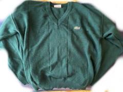 LACOSTE ダークグリーン Vネックセーター XL