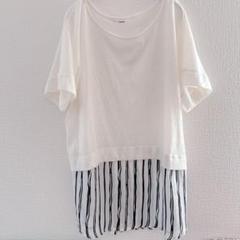 ✨美品✨ レディース　トップス　カットソー　半袖　Tシャツ　切替　ボーダー　白