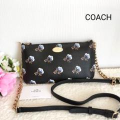 美品☆COACH コーチ☆チェーンショルダーバッグ ブラック 花柄