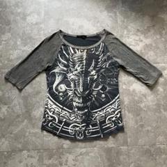 solid blue dragon print raglan tee Y2K