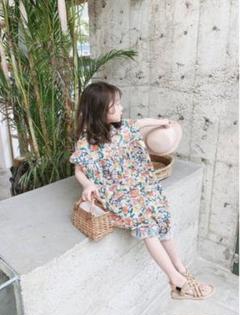 フローラルプリント 半袖ワンピース