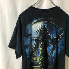 N-3646 アメリカ古着 ブラックプリント Ｔシャツ 死神 黒 XL
