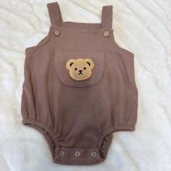 クマ刺繍ブラウンオーバーオール