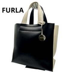 【FURLAフルラ】 トートバッグ ハンドバッグ レザー 銀ロゴ 白黒