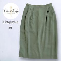 良品❤【akagawa-ei】ジャガード膝丈タイトスカート 総柄 ミディ タック