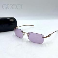 GUCCIサングラスブラウン リムレス ラインストーンケース付 GUCCIサングラスブラウン リムレス ラインストーンケース付