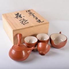 煎茶道具 佐渡無名異焼 丸山金水造 朱泥 茶器揃 共箱 M R7931