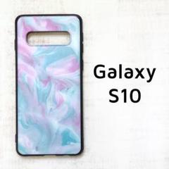 Galaxy S10 ピンク グリーン マーブル カバー