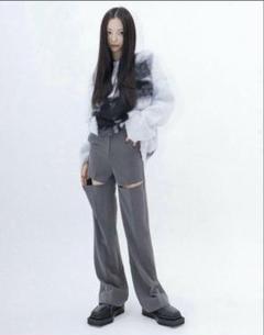 メルトザレディ logo slit pants meltthelady logo slit pants gray レディース