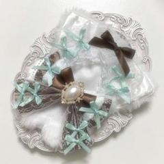♡ぬい服　10〜12cm用　チョコ×ミントグリーン　ねこ　チェーンフック付き♡のサムネイル