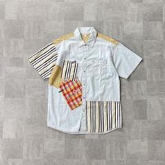 Check & Stripe Patchwork Shirt Blue L