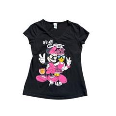 7TSM1【Disney】ミニー　デイジーダック　ＶネックTシャツ　黒　古着