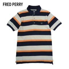 FRED PERRY ボーダー ポロシャツ 半袖 ロゴ 刺繍 総柄