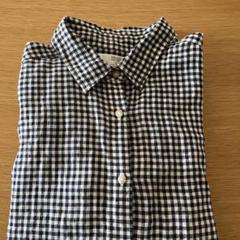 UNIQLO レディース　 リネンシャツ　長袖　M 白黒チェック　麻100%
