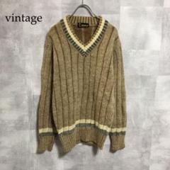vintage ウール ニット チルデンニットセーター Vネック