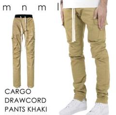 mnml ロングドローコード紐付シルバージップ搭載ストレッチカーゴパンツS