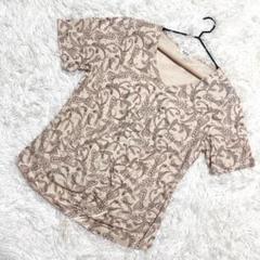 自由区　Tシャツ　ダマスク柄　総柄　Vネック　ドロスト　ベージュ　（46）
