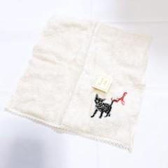 今治タオル ハンカチ イニシャル A 刺繍 猫 タオル生地 25×25cm
