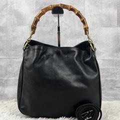 美品 グッチ レザー 2way ショルダーバッグ バンブー マグネット ブラック