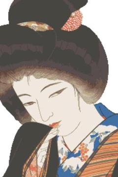 山川秀峰 婦女四題「雪もよひ」 クロスステッチ刺繍図案