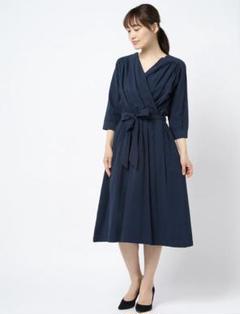 美品 ナノユニバース カシュクールワンピース ロング ネイビー