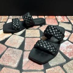 SOLSANA ソルサナ　サンダル　レザー編み込み 【36】 23cm ブラック