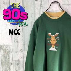 90's MCC メキシコ製　トナカイ刺繍　二枚襟　モックネックトレーナー