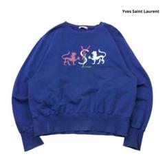 【冬バーゲン★特別送料無料！】 YVESSAINTLAUREN スウェット トレーナー 刺繍×プリント 青 M トップス