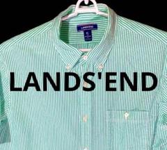 LAND'S END XL L 緑 半袖 ストライプ シャツ グリーンのサムネイル