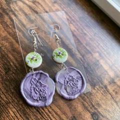 ハンドメイド 狼 紫 シーリング ピアス パープル シルバー アクセサリー