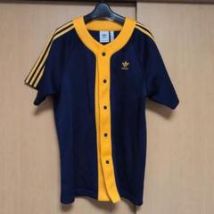 adidas ボタン付きシャツ M ネイビー/イエロー
