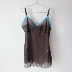 USED 古着 チョコミント ドット 水玉 レース シアー