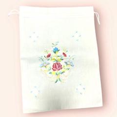 ベトナム　刺繍　巾着　ランジェリーバッグ シューズバッグ　花