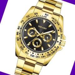 89在庫わずか 新品☆メンズ ビジネス クォーツ 腕時計 ゴールド×ブラック