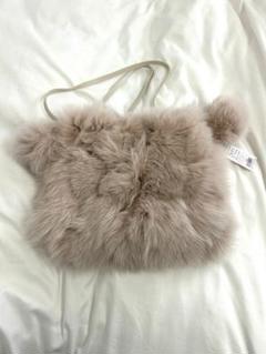 美品　毛皮フォックス　クロコダイル革　ファーショルダーバッグ ファーバッグ フォックス ショルダーバッグ フリルバッグ 毛皮