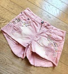 希少 当時物 ピンクゼブラ柄ベルト付きショーパン 平成ギャル ヴィンテージ ショートパンツ ショーパン ピンク デニム ダメージ加工